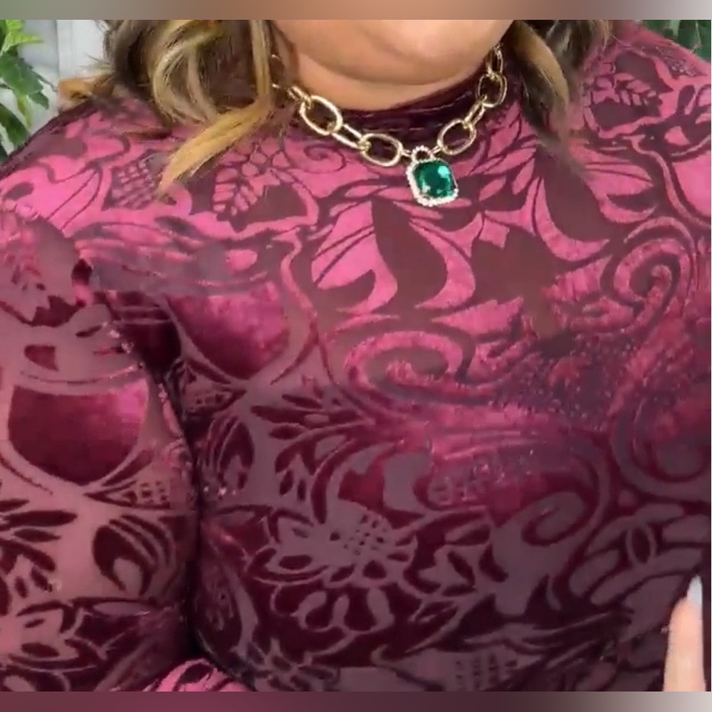 NWT Burgundy Velvet Burnout Top- Full Size & Super Stretchy. - Picture 2 of 6